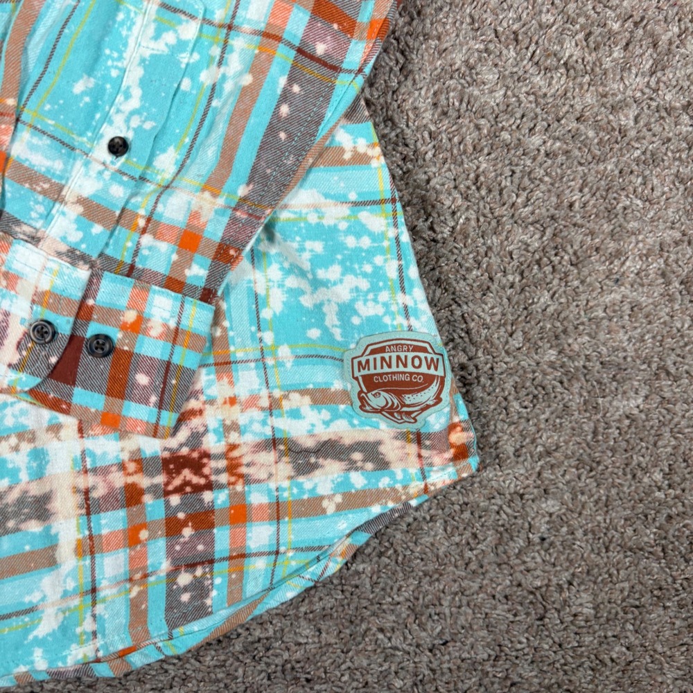 Angry Minnow Vintage Wild Child Bleached Plaid Flannel Shirt Mens XL Turquoise